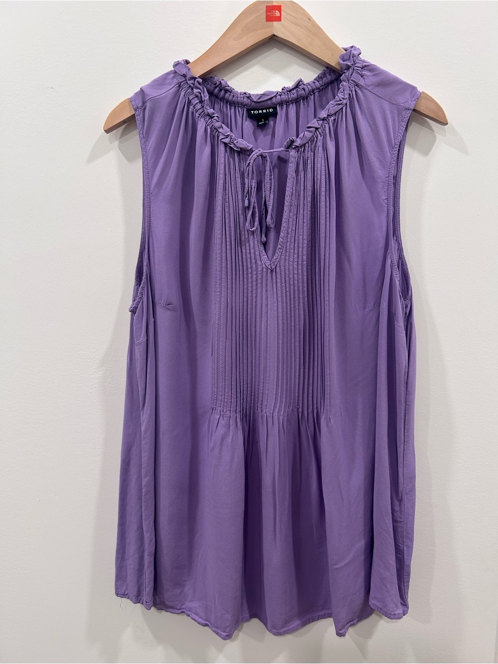 torrid Lavender Ruffle-Neck Sleeveless Pintuck Top
